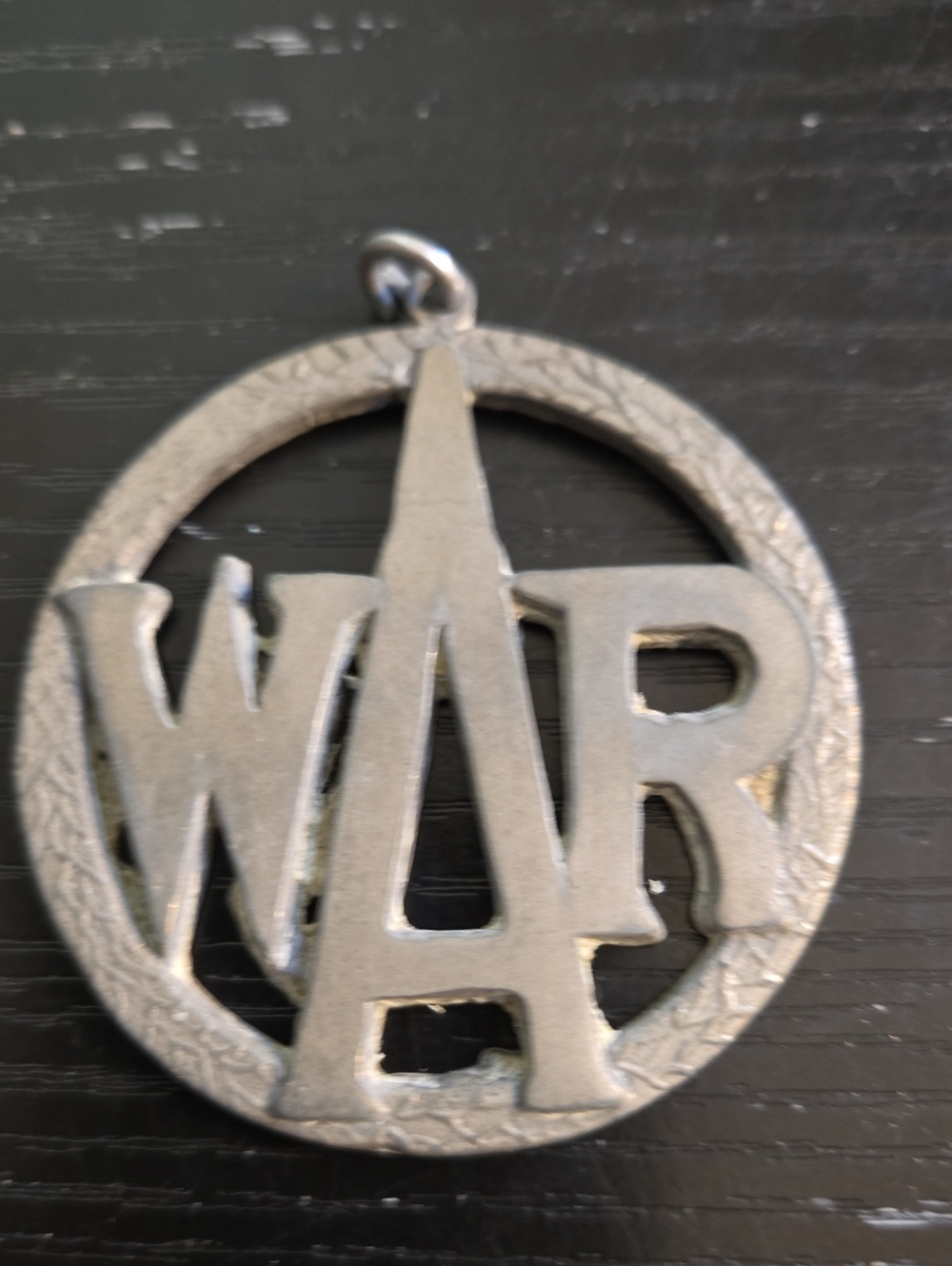 Silver-Tone 'WAR' Round Pendant Necklace Charm